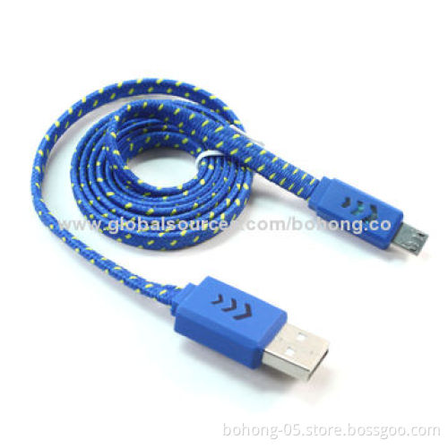 Lightning Micro USB Rope Cable, 1m Line Length, Can do Yellow, Blue, Black, White, Rose, Purple